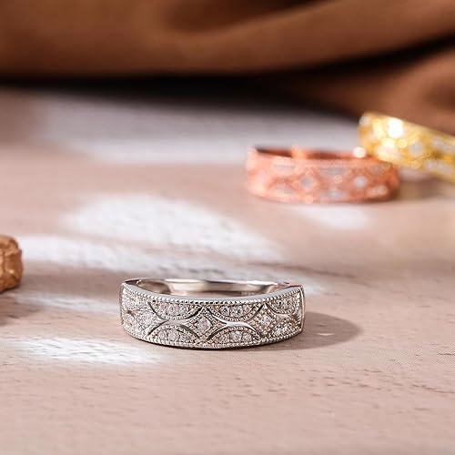 Miniatura 5 de Jeulia Womens Wide Eternity Ring Wedding Band, Milgrain Round Cut 18k White Gold Plated Eternity Band Ring Romantic Birthday Anniversary Jewelry