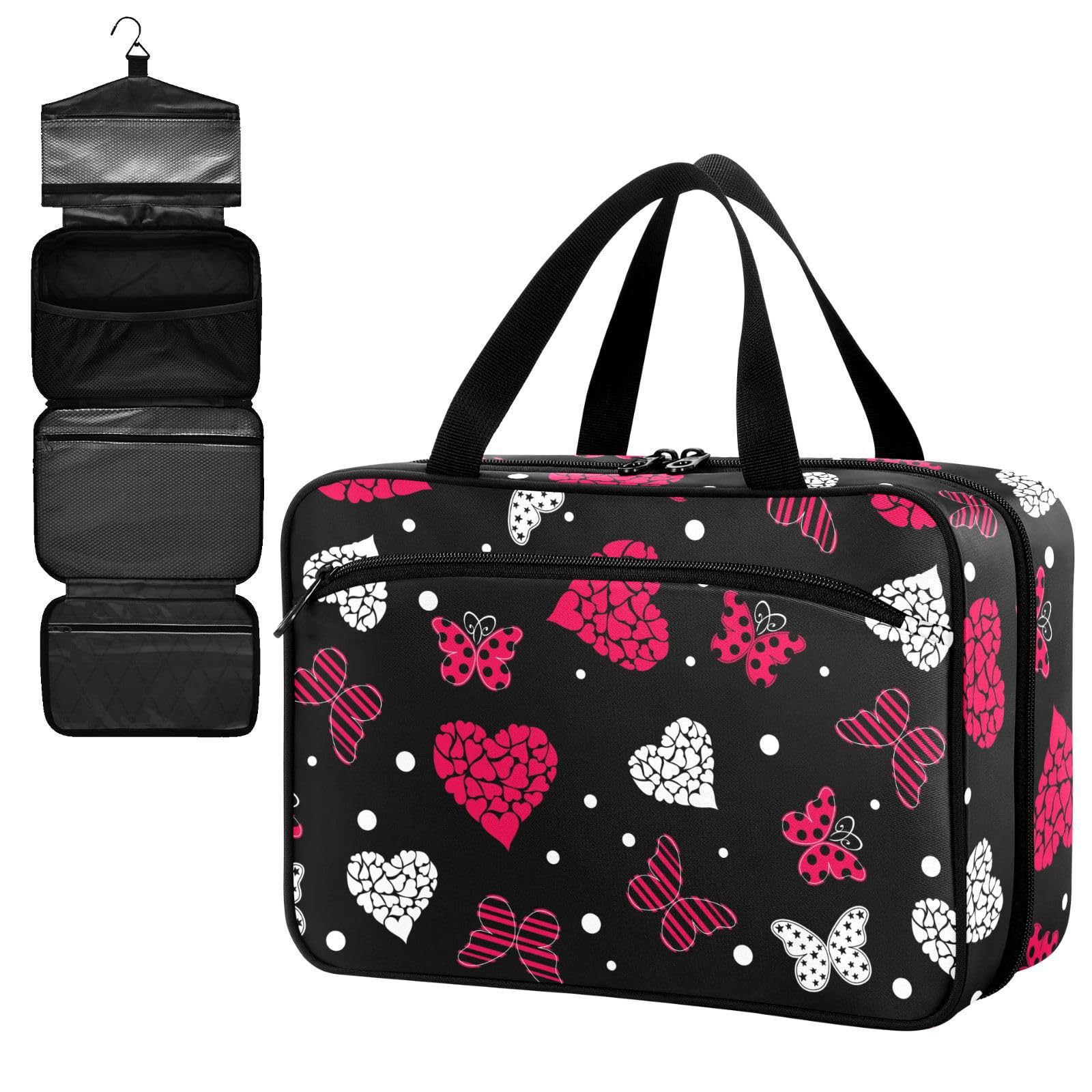 Fustylead Hearts and Butterflies Large Medical Storage Bag with Zipper Empty First Aid Bag Trauma Kit for Traveling Hiking Camping Backpacking