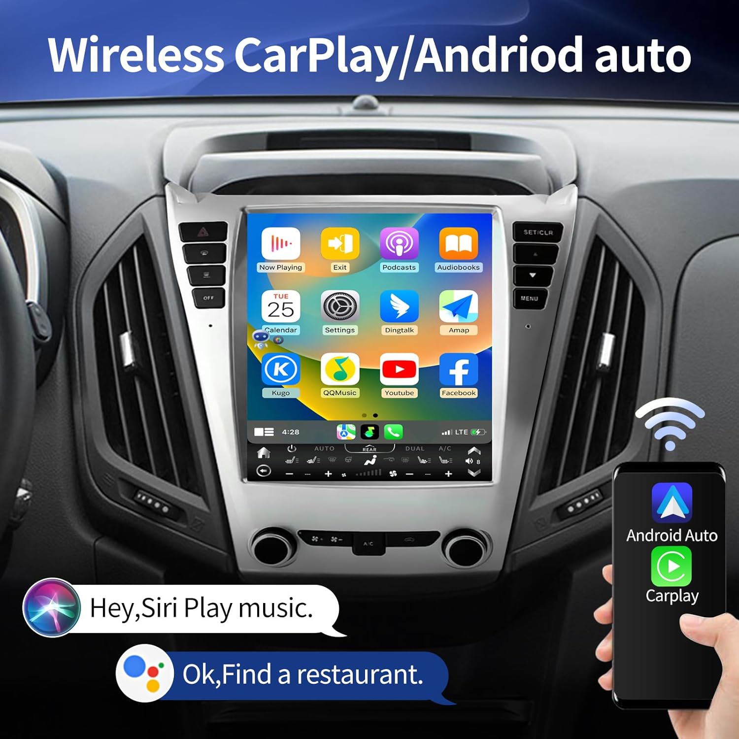 Wireless CarPlay and Android Auto interface