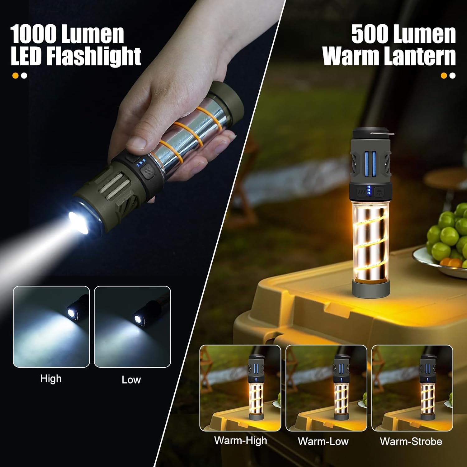 Repelix Buzz Defense Portable,𝓜𝓸𝓼𝓺𝓾𝓲𝓽𝓸 Repellent Rechargeable Flashlight Camping Lantern Lights with Dual-Heating, Waterproof White&Warm Light Lantern for Outdoor Camping, 12refills