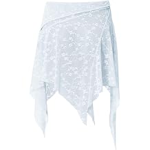 Daydance Sheer Ballet Skirt for Women, Pull On Dance Skirt with Asymmetrical Hem Lace Pattern to Wear Over Dance Pants