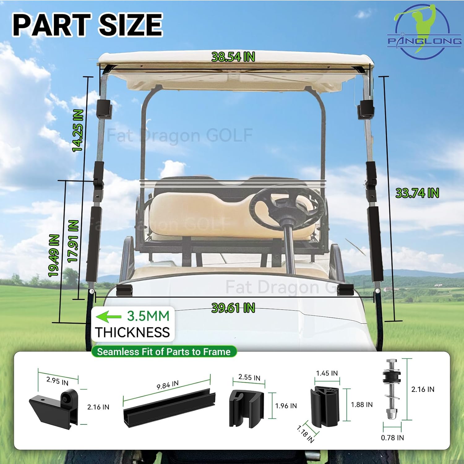 Panglong EZGO TXT Golf Cart Windshield Kit-Clear or Tinted, Fold Down Windshield with Windshield Clips and Screws, Anti-Impact Resistant, Fit 1995-2013 EZGO TXT, DCS, PDS Golf Cart