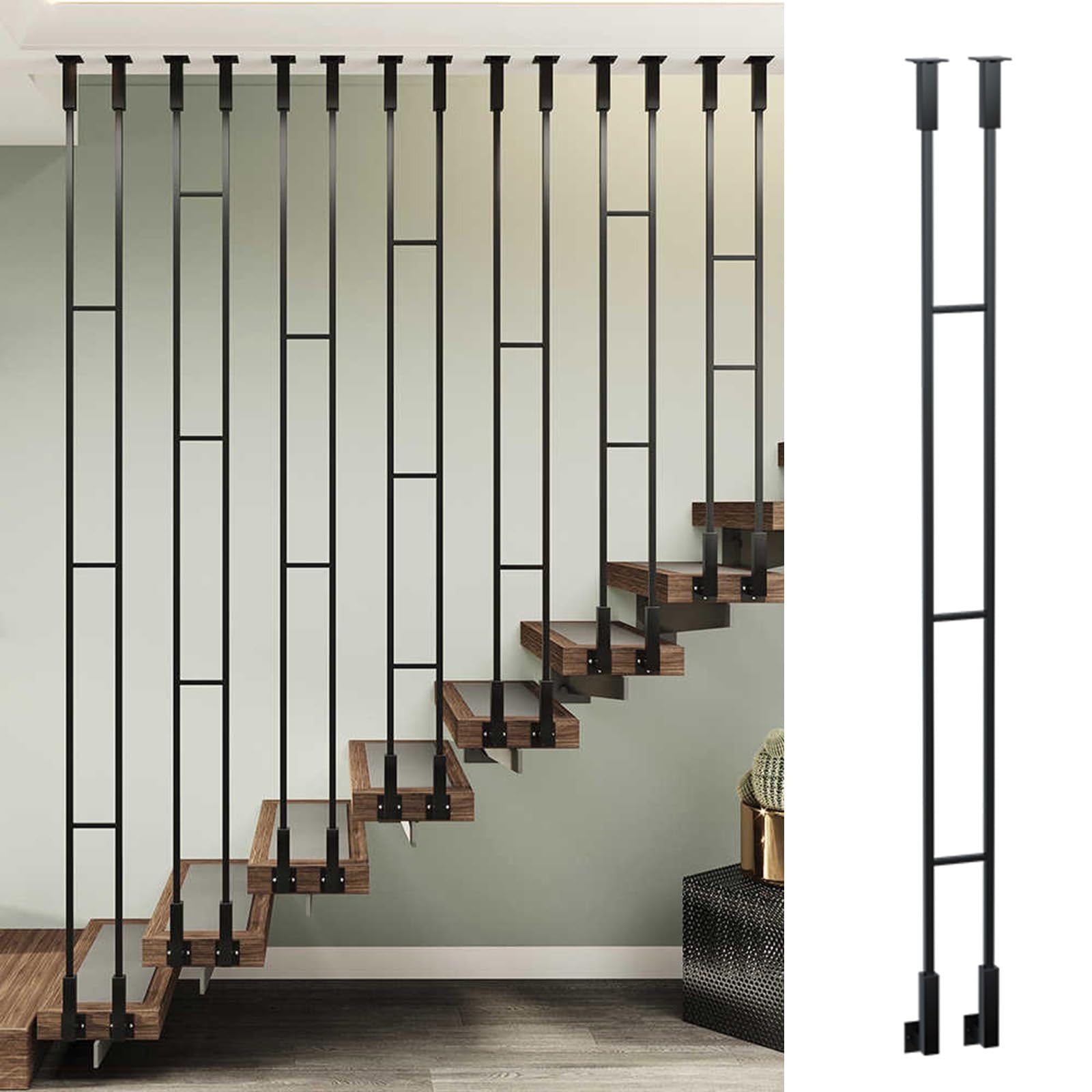 Customizable Wrought Iron Stair Railings - Elegant Balusters for Straight & Sloped Stairs, Indoor/Outdoor ils for Hotels, Villages, Offices