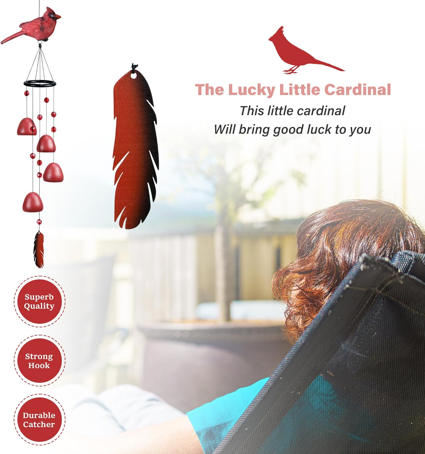 Cardinal Wind Chimes for Outside,Red Bird Wind Chimes Outdoor Decorations, for Mom/Grandma,Garden Patio Backyard Hanging Decor. - Image 5