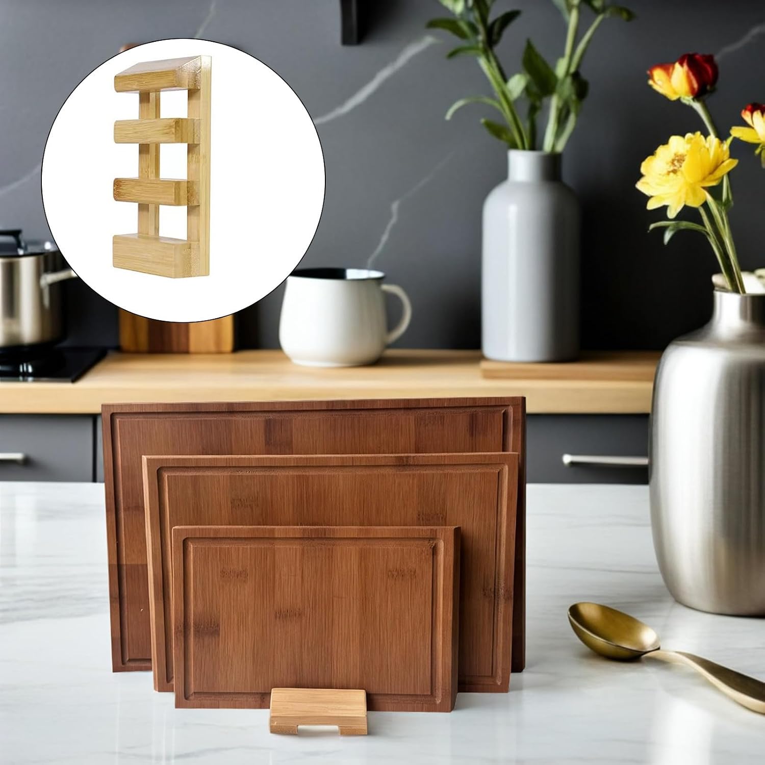 Square Chopping Board Rack with Self Draining Base for Kitchen