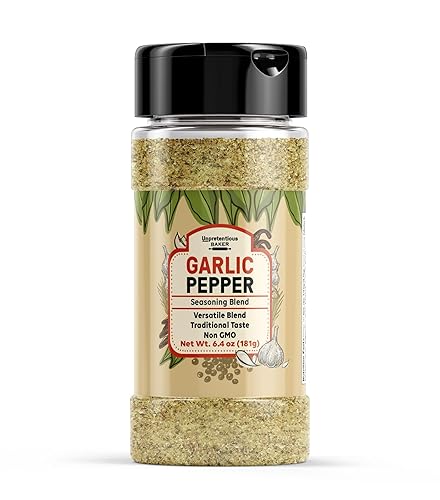 Unpretentious Pimienta de ajo, 6.4 onzas, condimento versátil, sabor salado y salado, deliciosa mezcla de condimentos