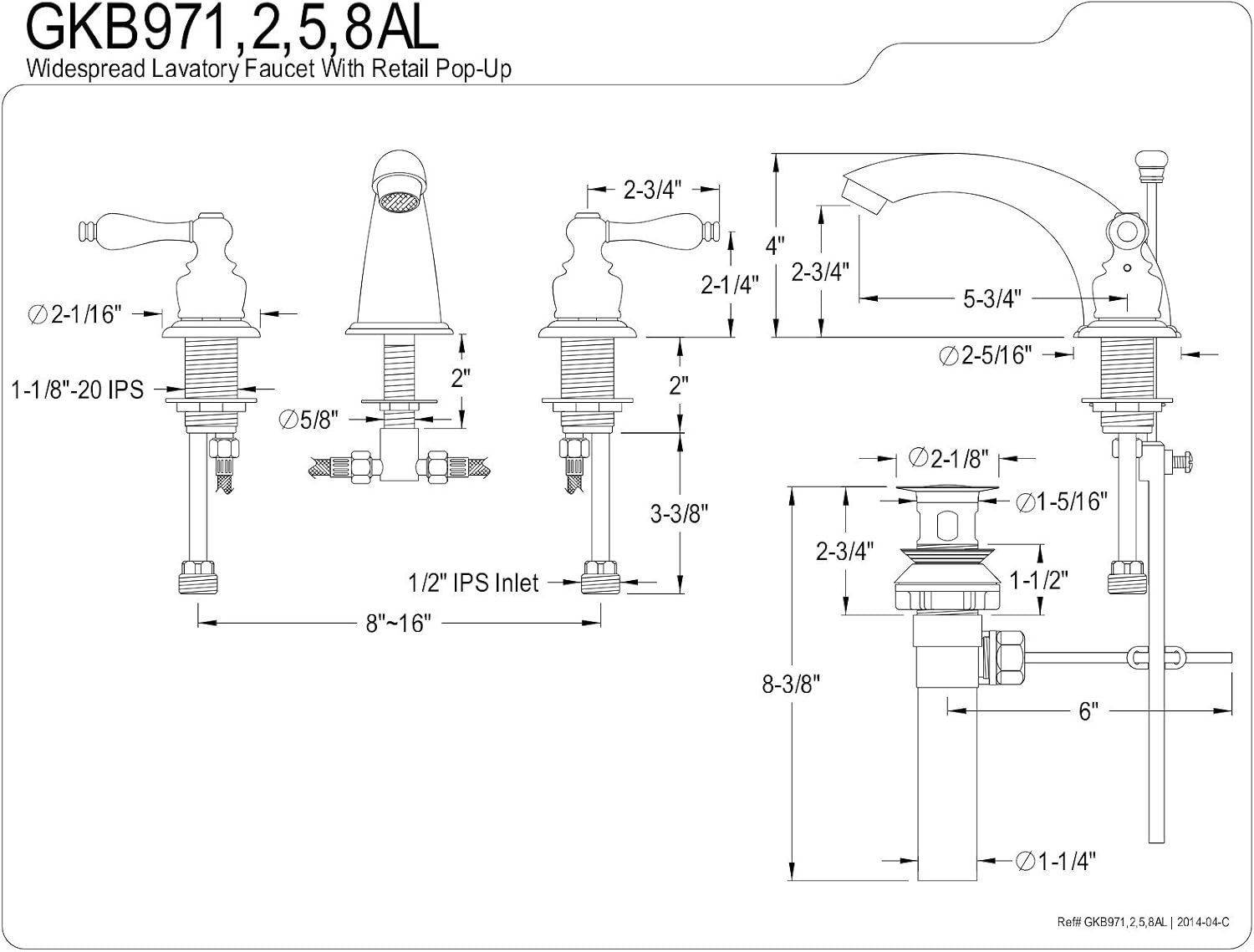 Kingston Brass GKB978AL Widespread Bathroom Faucet, Brushed Nickel