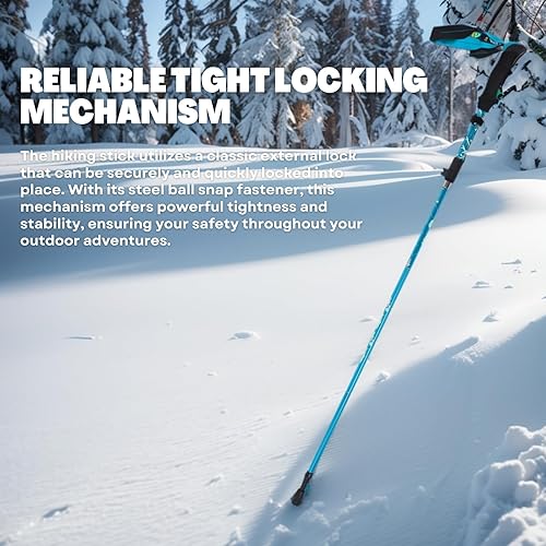 Miniatura 5 de Bastón de senderismo duradero y ligero, telescópico plegable de aleación de aluminio para hombres y mujeres, bastón multifuncional al aire libre con