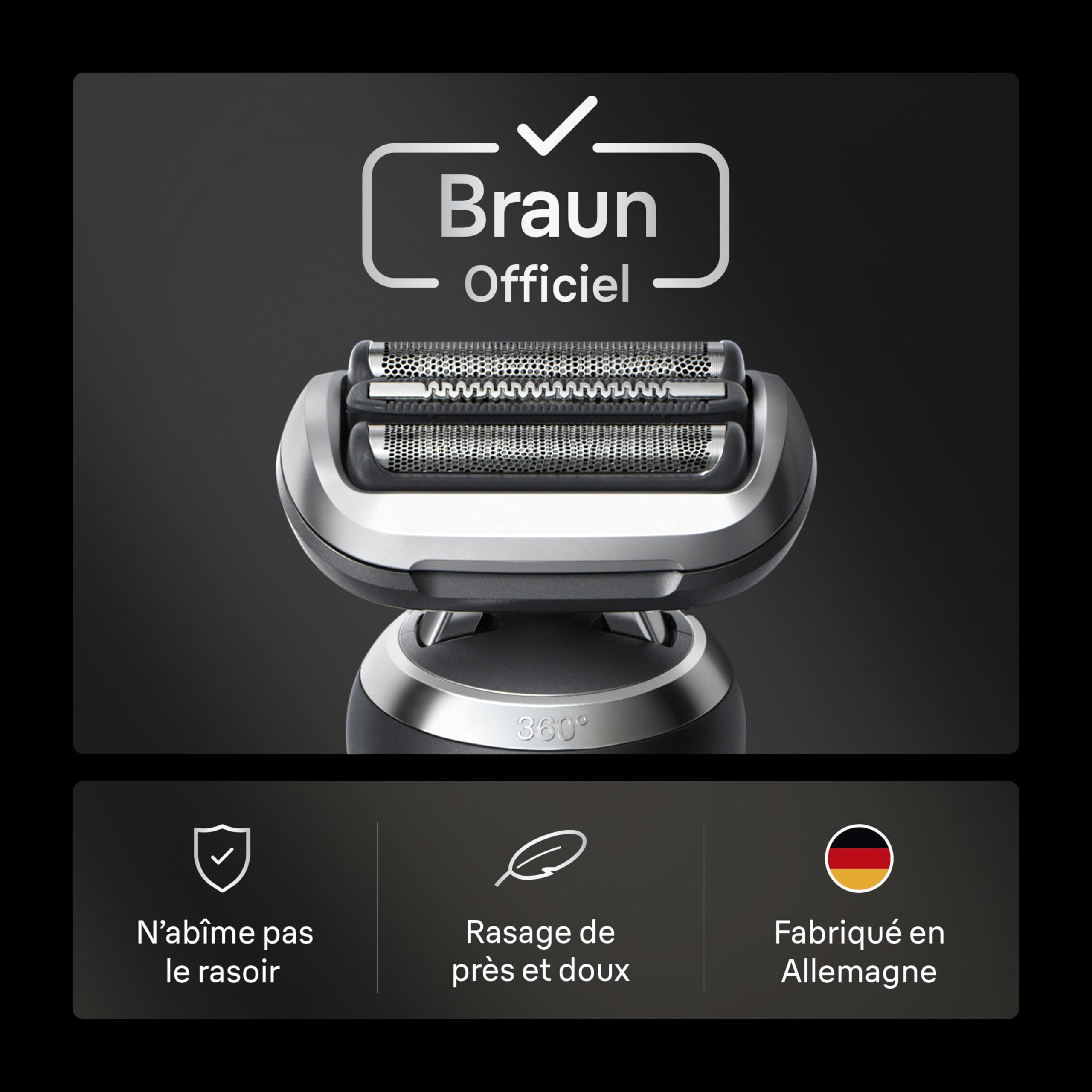 Braun Tête De Rasoir Electrique Homme Series 7 74S ORIGINALE, Argent, Remplacement De La Grille Pour Un Rasage De Près, Lames Flexibles, Elément De Rechange OFFICIEL Pour Rasoirs 70, 71, 72