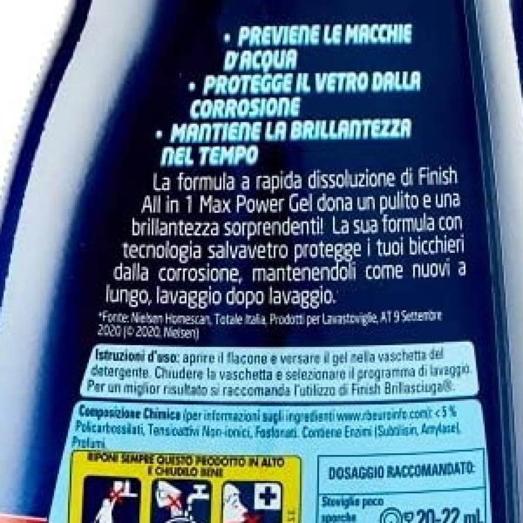 Italian Gourmet - Gel para lavavajillas All in 1 Max 12 x 600 ml para lavavajillas Gel fuerte eliminación de grasa, fórmula de rápida solución, limpieza brillante, programas ecológicos, paquete al por