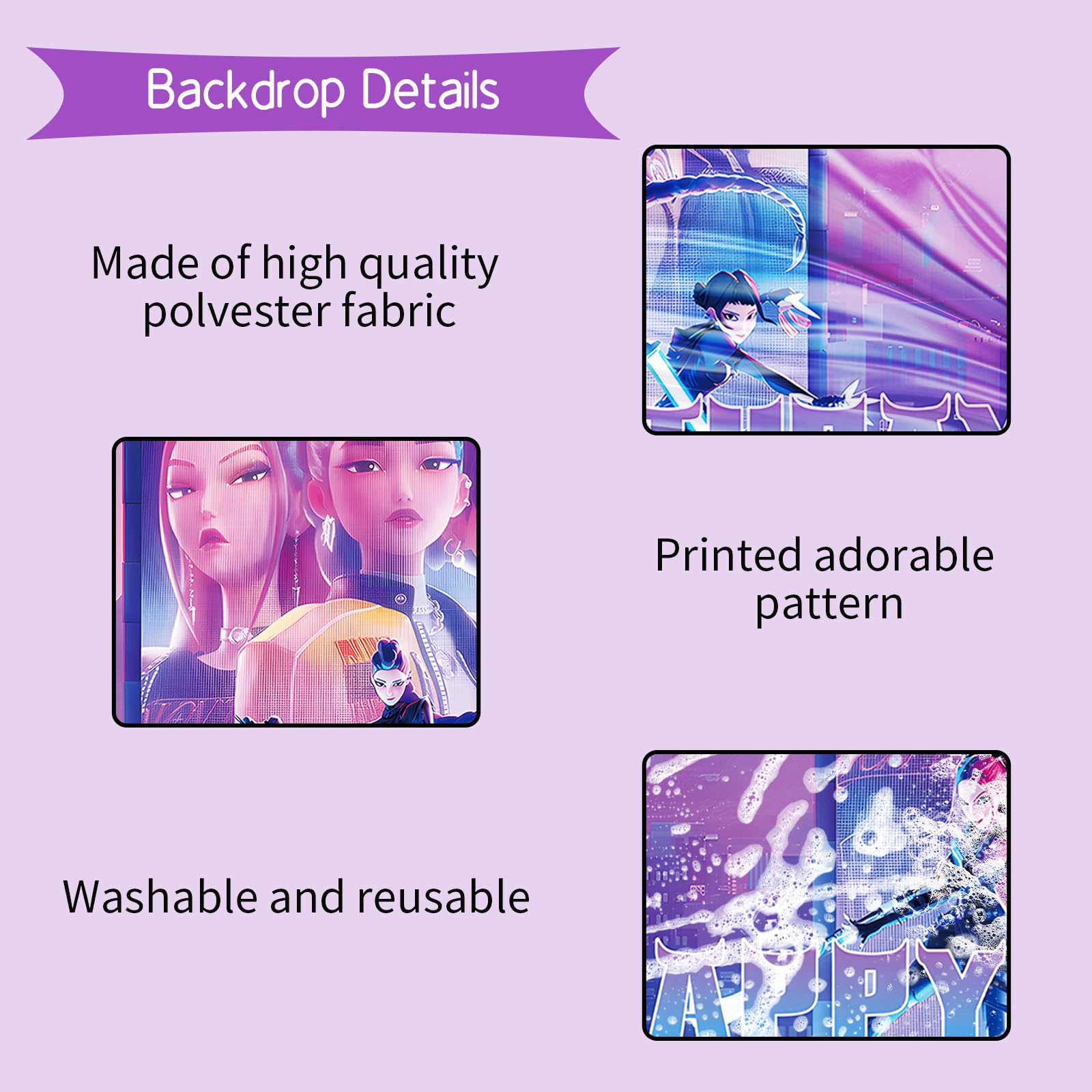 5x3FT Birthday Party Decorations Photography Backdrop, Demon Theme Party Supplies Backdrop, Happy Birthday Banner Background for Kids Boys Girl 8 — view 4