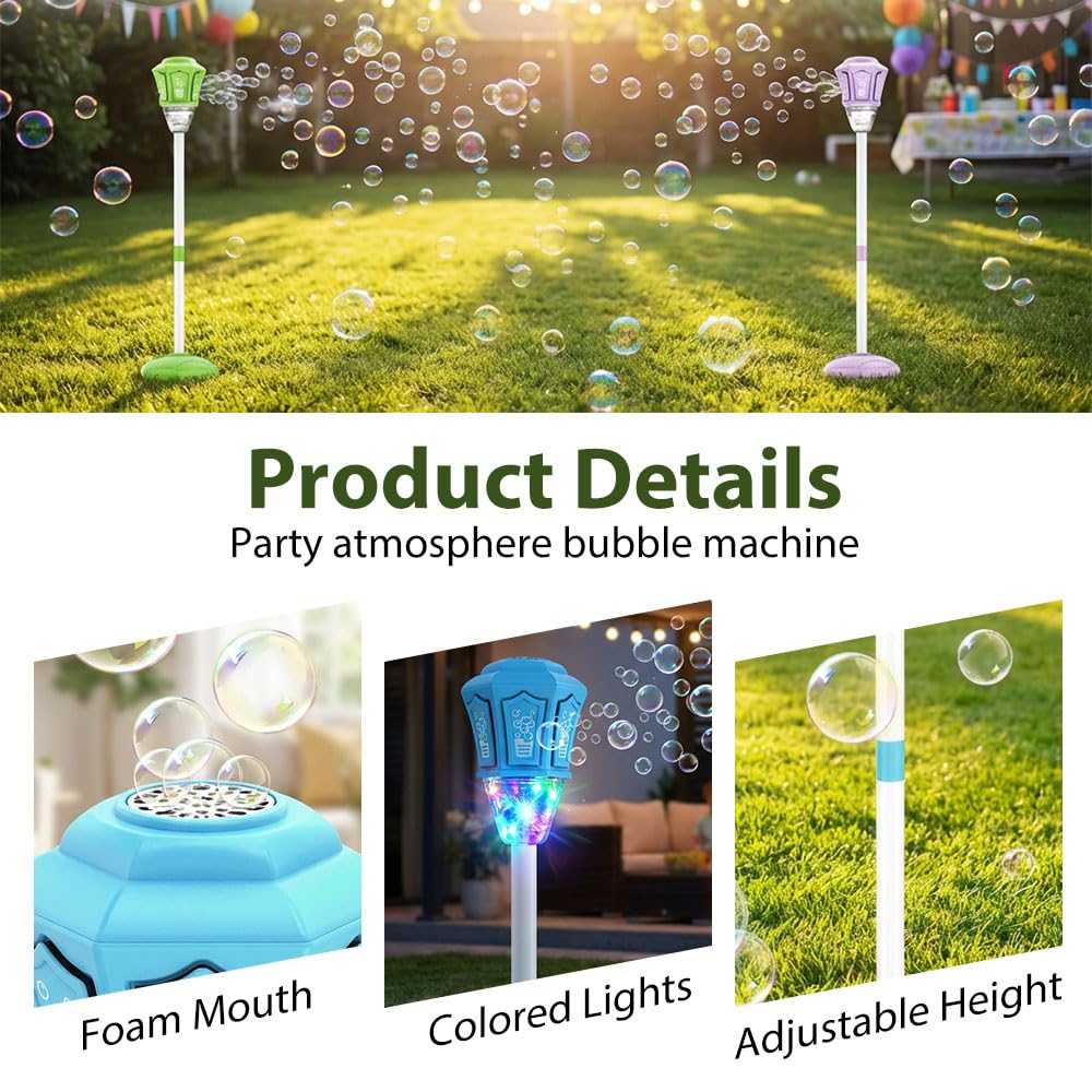 Máquina automática de burbujas con luces y música, soplador de altura ajustable, control remoto para fiestas, cumpleaños, bodas y eventos al aire libre