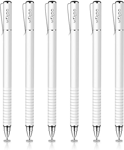 Mixoo Lápiz óptico para pantallas táctiles, paquete de 6, punta de disco y fibra, 2 en 1, lápiz capacitivo universal de alta sensibilidad para iPad,