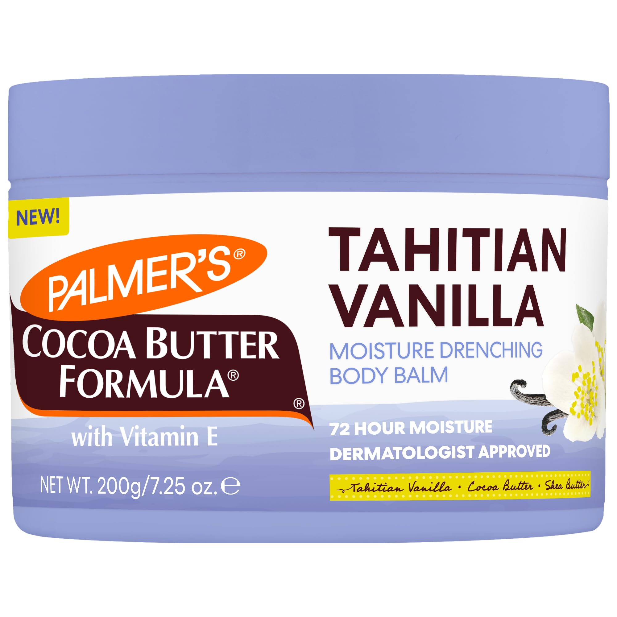 Palmers Cocoa Butter Formula, Tahitian Vanilla Moisture Drenching Body Balm (7.25 oz), Warm Vanilla Body Moisturizer for Dry Skin, Softens & Nourishes, 72-Hour Moisture, Dermatologist Approved