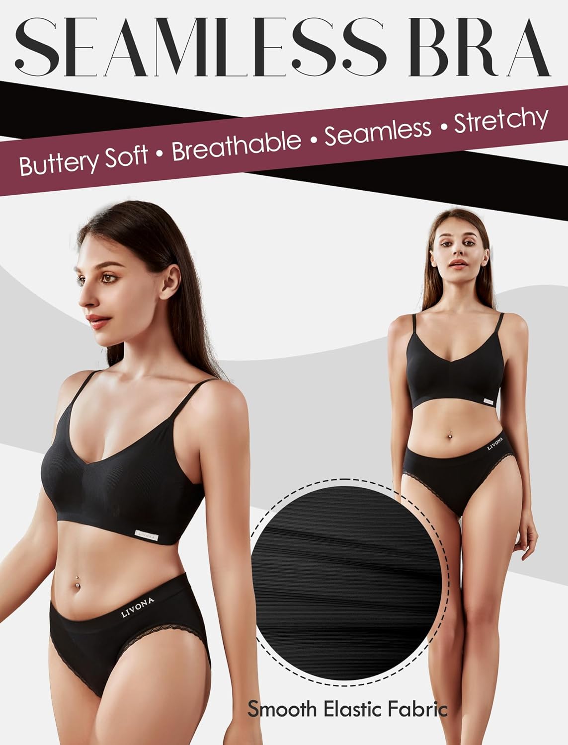 Livona Lace Bralette for Women - Comfort Sports Bra Wireless Padded Bralette with Support Workout Tops Cami Crop S-XXL - Image 3