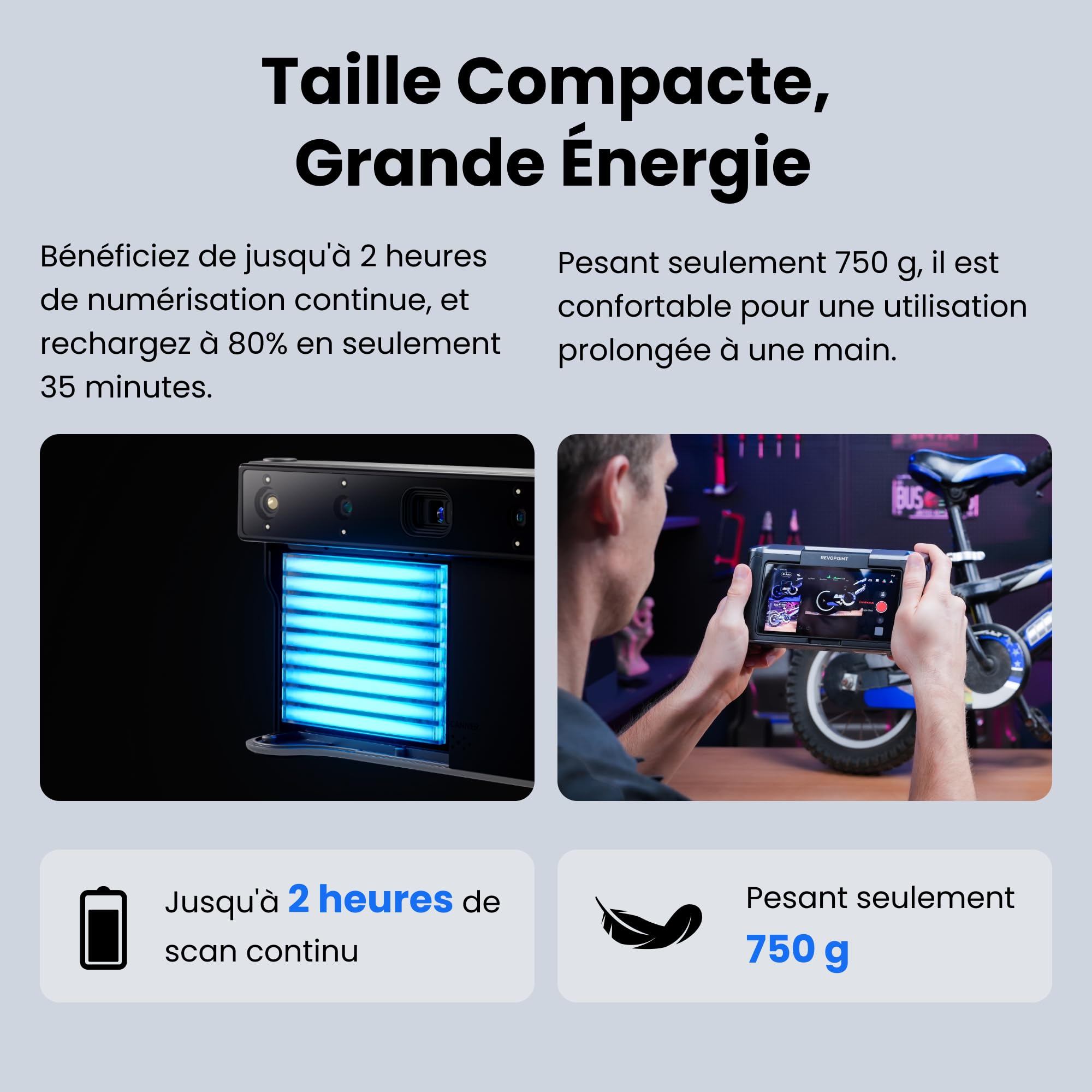 Revopoint MIRACO Plus Scanner 3D pour Impression 3D, Autonome et Portable avec Photogrammétrie, Zoom Optique, jusqu'à 20 ips, Précision jusqu'à 0,02 mm, Caméra RVB couleur pour petits et grands objets