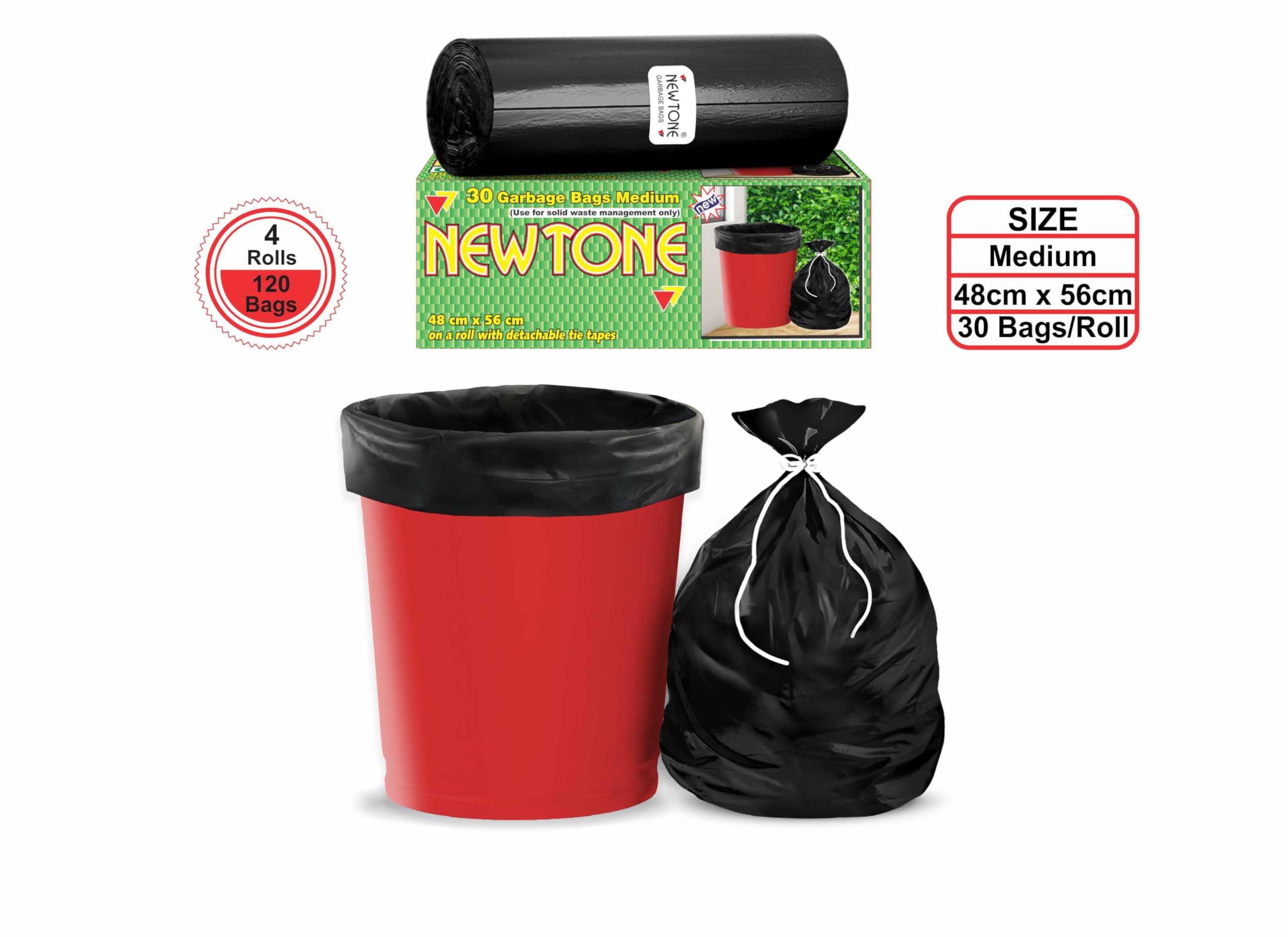 Newtone Garbage Bags | Medium 19 x 21 Inches | 120 Bags (30 Bags X 4 Rolls) | Dustbin/Trash bin | Box Packing | (Black) - Perforated Box for Easy Dispensing 1