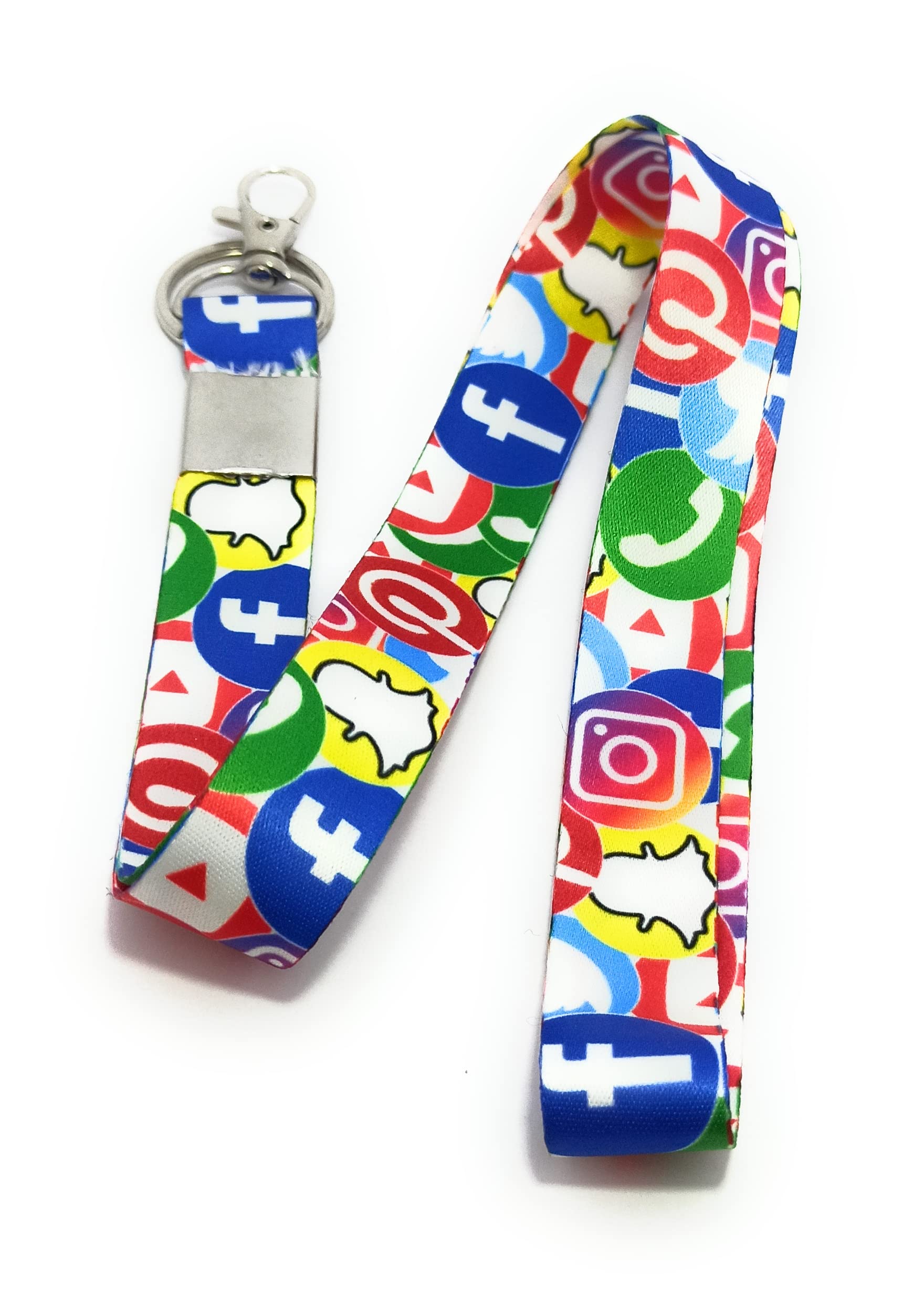 Social Media Id Card Holder Neck Strap Tag Fabric Lanyard Keychain Multicolor-picture-46