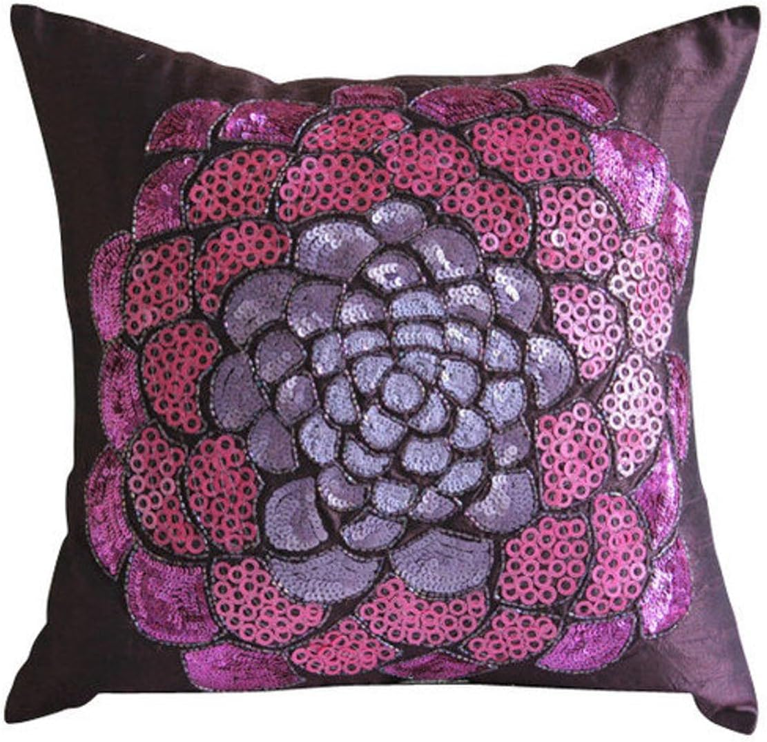 The HomeCentric Purple Pillow Shams, Zardozi Sparkly Glitter Pillow Shams, 24x24 inch (60x60 cm) Pillow Shams, Square Velvet Pillow Shams, Floral Pillow Shams, Traditional Easter - Zardozi Waves