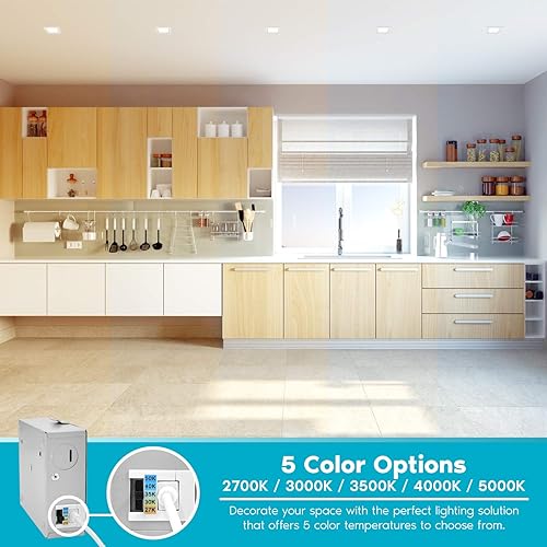 Miniatura 2 de LUXRITE Luz empotrable LED cuadrada ultrafina de 3 pulgadas con caja de conexiones, 8 W, CCT seleccionable por color 2700 K  3000 K  3500 K  4000 K