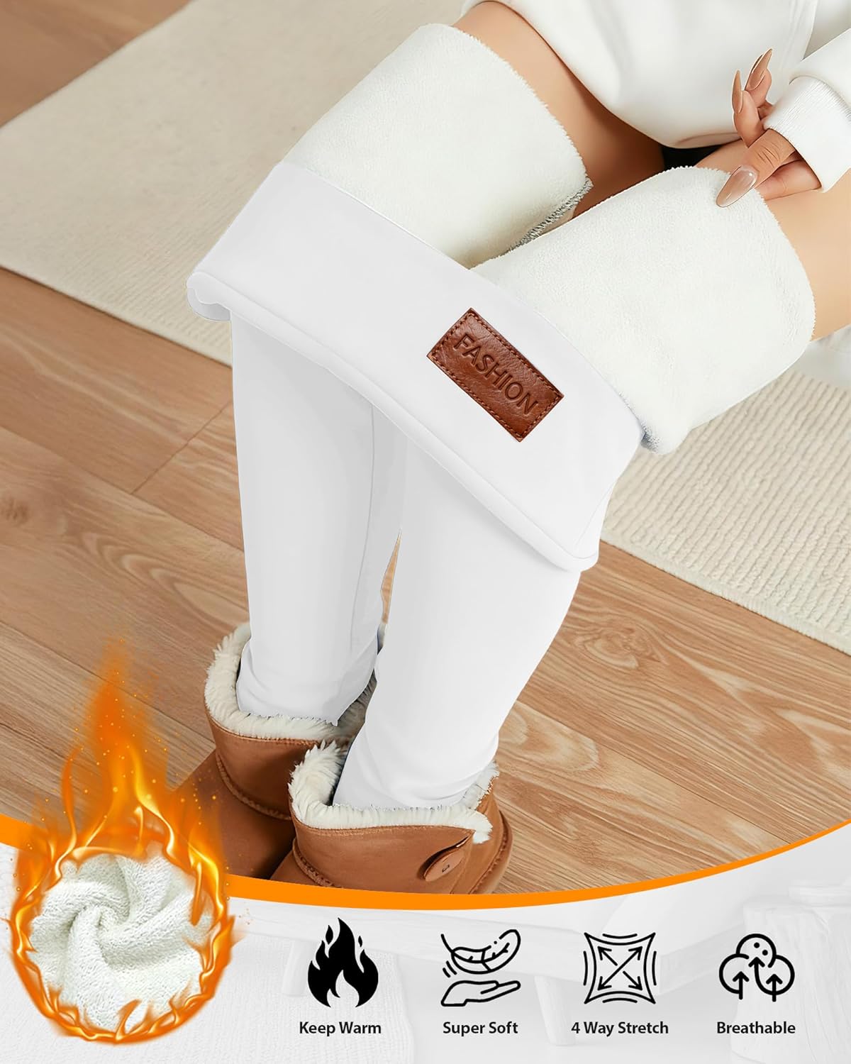 Coume 2 Pcs Women's Fleece Lined Leggings with Pockets Tummy Control High Waisted Thermal Leggings Winter Warm Yoga Pants - Image 6