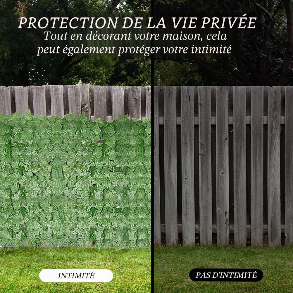 OTYMIOW Lot de 2 rouleaux de clôture de jardin - 3 x 0,5 m - Feuilles de lierre artificielles - Clôture de jardin - Panneaux muraux pour plantes artificielles