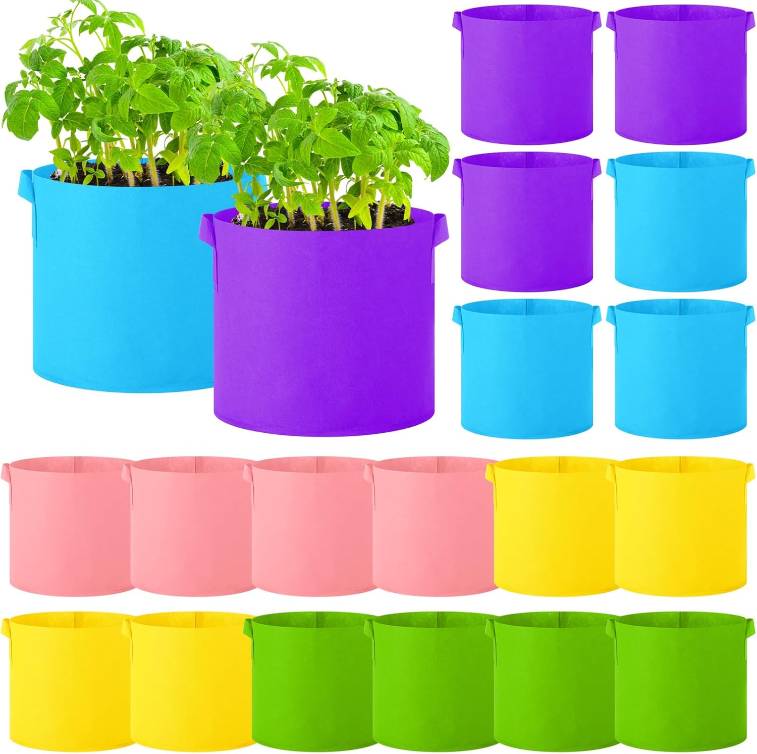 Ziliny 20 Pack Grow Bags Multicolor Plant Grow Bag Non Woven Fabric Pots with Handles Garden Plant Seeds Tomato Vegetables Flowers Planting Bags for Indoor or Outdoor Gardening