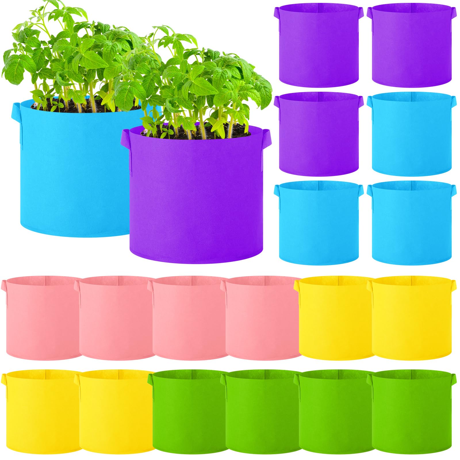 Ziliny Paquete de 20 bolsas de cultivo multicolor para plantas, macetas de tela no tejida con asas, semillas de plantas de jardín, tomate, verduras, flores, bolsas de plantación para jardinería