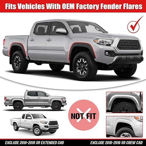 Miniatura 8 de Aletas de barro compatibles con Toyota Tacoma 2023-2016 (con guardabarros), protectores contra salpicaduras, protector de neumáticos no es