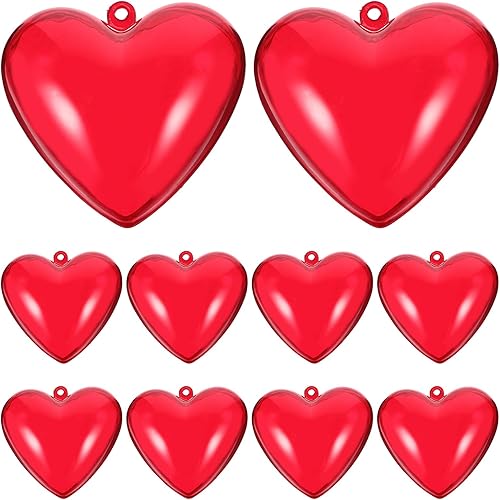 10 bolas en forma de corazón, adornos de corazón rojo rellenables de acrílico, decoraciones colgantes para el día de San Valentín, Navidad, boda,