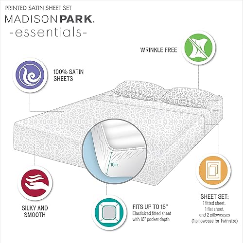 Miniatura 11 de Madison Park Essentials - Juego de sábanas de satén de lujo y sedoso con brillo natural, bolsillo elástico de 14 pulgadas que se adapta a colchones
