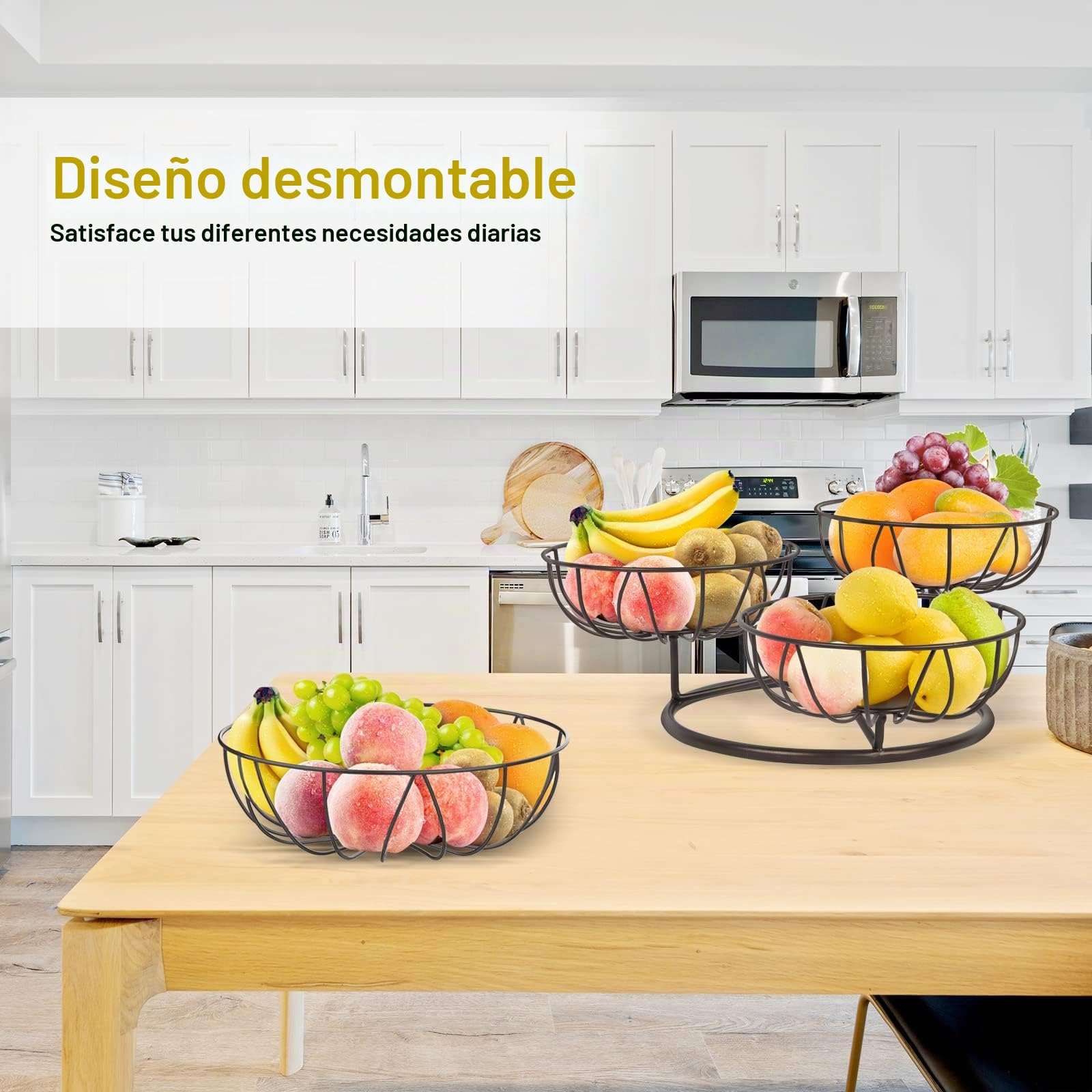 Bomclap Cesta de frutas con 4 niveles, frutero de metal para encimera de cocina, cestas de frutas extraíbles de 4 pisos, almacenamiento de frutas y verduras para pan, aperitivos, verduras (marrón)
