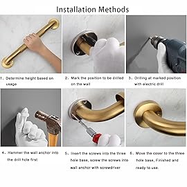 Rackickyer Shower Grab Bar, 2 Pack 16 Inch Gold Bathroom Grab Bar, 1.25 Diameter 304 Stainless Steel Anti-Slip Grab Bars for Bathtubs and Showers, Handicap Shower Grab Bar for Seniors Elderly