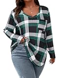 Koscacy Women Plus Size Casual Knit Sweater with Pocket V Neck Solid Color Tops Lightweight Long Sleeve Blouses