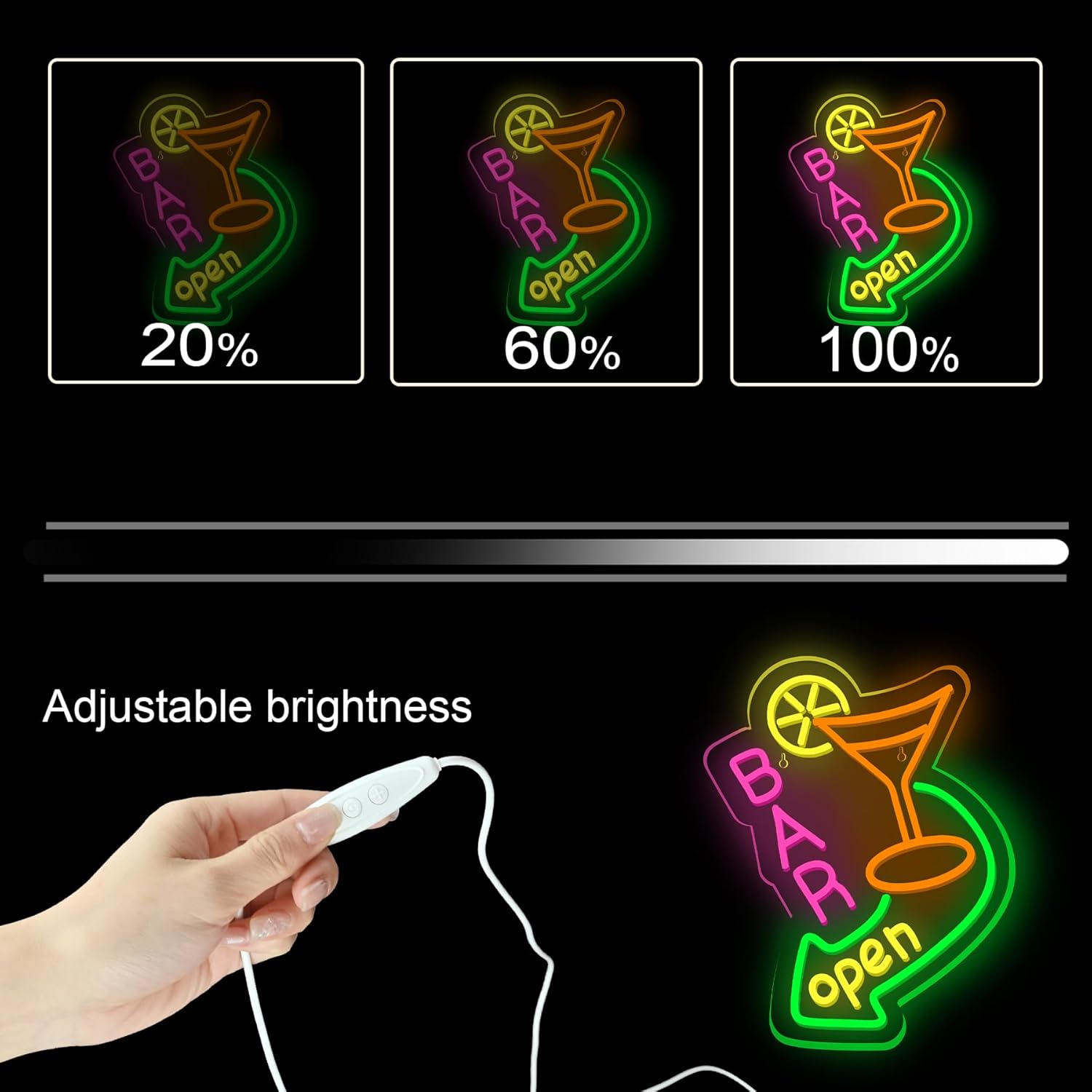 NOSUN Bar Open Neon Sign Dimmable LED Cocktail Neon Lights Signs for Wall Decor Neon Open Sign Open Light Bar Sign for Business Pub Store Man Cave Party Club Restaurant Decor - Image 4