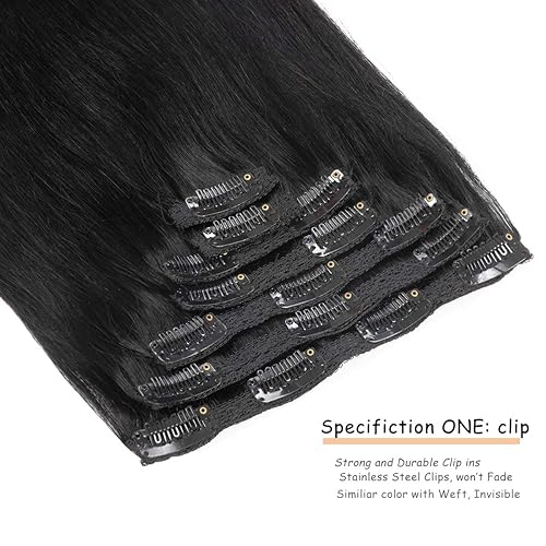 Miniatura 3 de Caliee Extensiones de cabello humano con clip, color negro natural, sedoso y liso, extensiones invisibles de doble trama, para mujer, cabeza