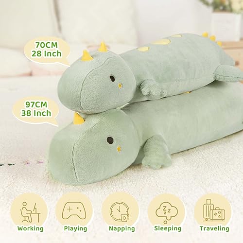 Miniatura 2 de Mewaii Almohada corporal de felpa de dinosaurio almohada blanda de dinosaurio verde de 28 pulgadas bonita almohada de felpa de dinosaurio almohada