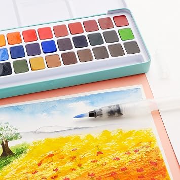2 Pack of MeiLiang Watercolor Paint Set 84 Vivid Colors Includes12 Metallic Glitter Solid Colors in Pocket Box with Metal Ring and Watercolor Brush, Art Gift