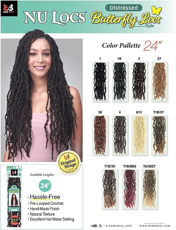 Bobbi Boss Butterfly Locs Pre-Loop Crochet Braid NU LOCS Distressed Style Butterfly LOCS 24 (4-Pack, 2)