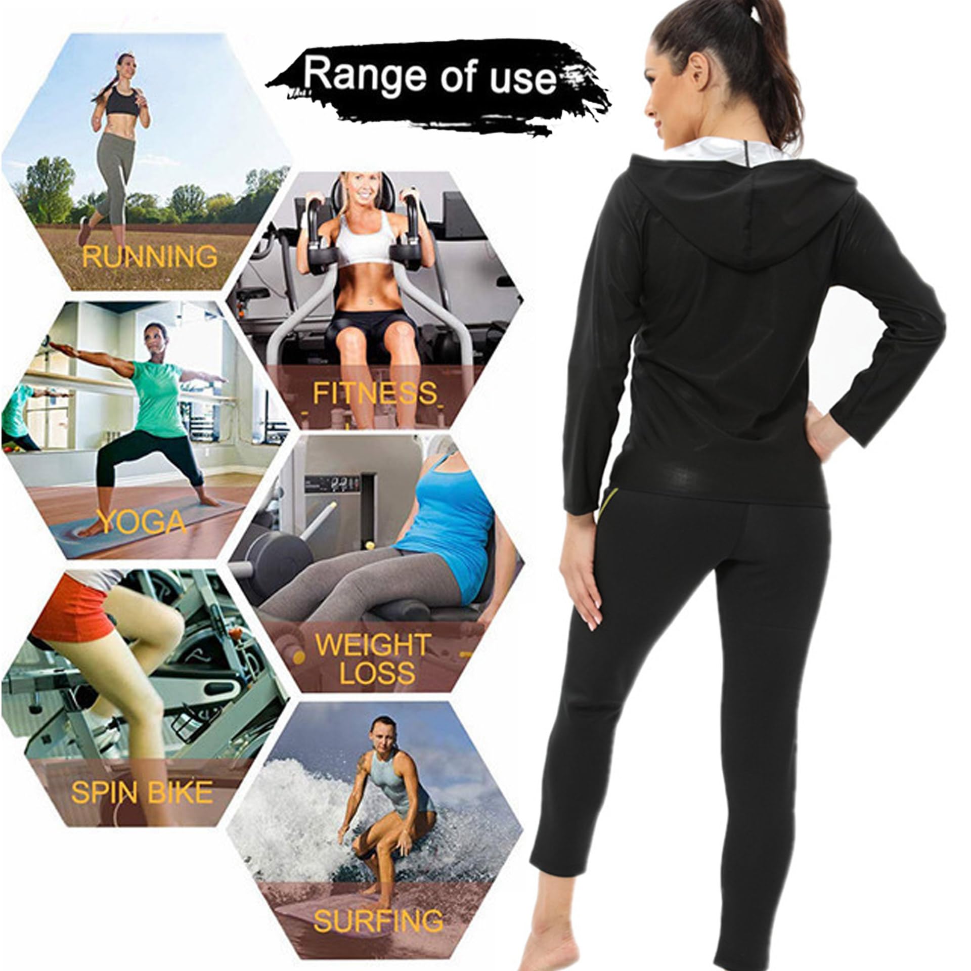Traje Sauna Mujer, Fajas Reductoras Mujer Adelgazantes, Trajes De Sudoración para Fitness Yoga Running, Traje De Sudor Pérdida De Peso - Conjunto De Pantalón Superior