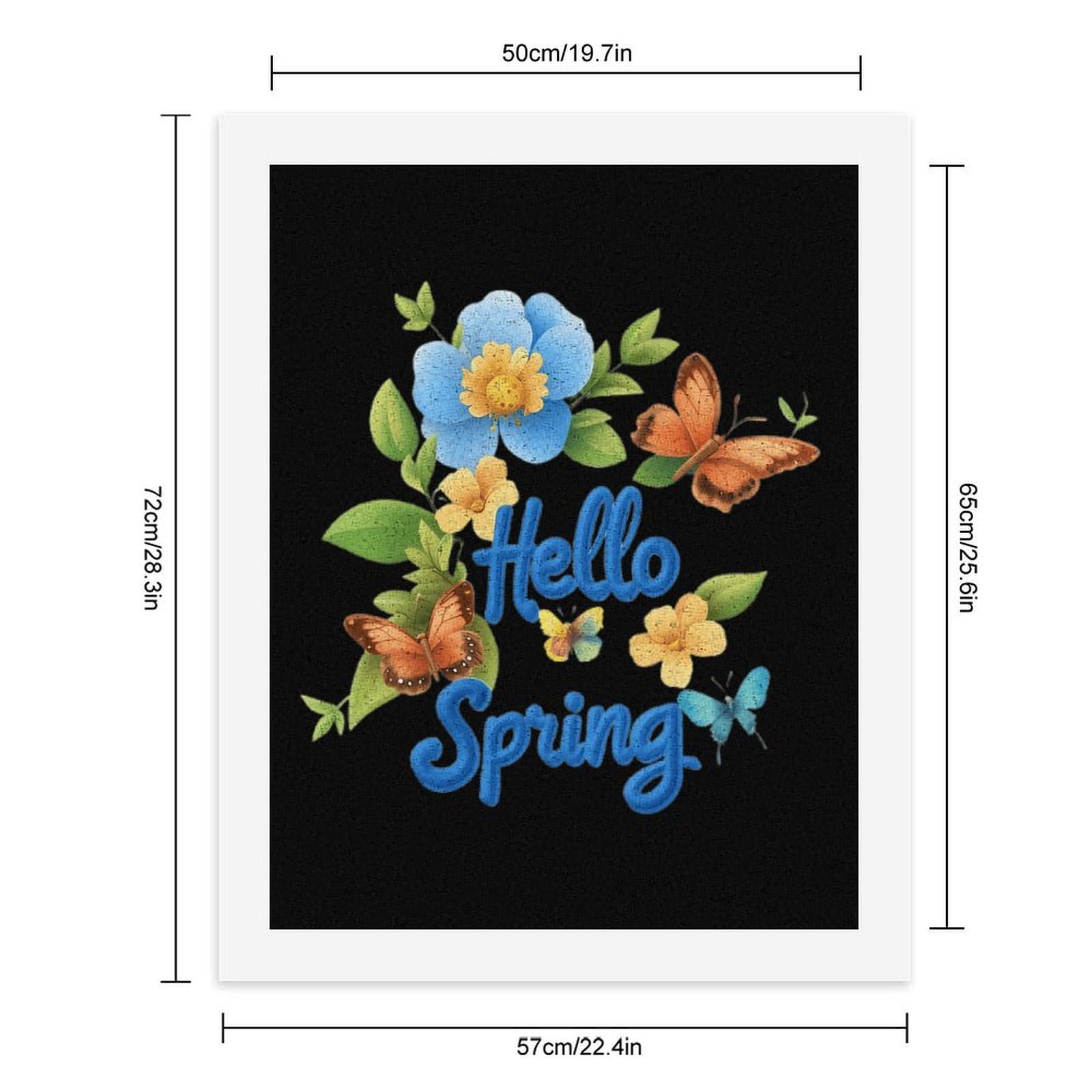 Ölgemälde nach Zahlen, Malen nach Zahlen, Malen nach Zahlen, Motiv: Frühlingsmotive mit Schmetterlingen und Blumen, für Erwachsene, Wanddekoration für Zuhause, 65 x 50 cm