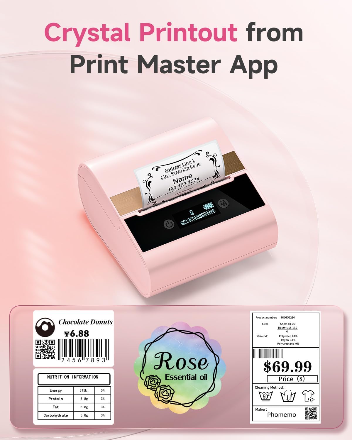 Phomemo-M260 Label Maker 3 Inch 80mm Bluetooth Thermal Label Printer with White Thermal Label Paper 1.57"x 0.78" (40mm x 20mm)-Pink