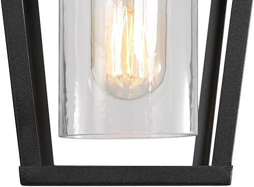 Miniatura 7 de Lámpara colgante al aire libre para porche, luz colgante negra con vidrio transparente, moderna jaula de metal de granja, cadena ajustable para