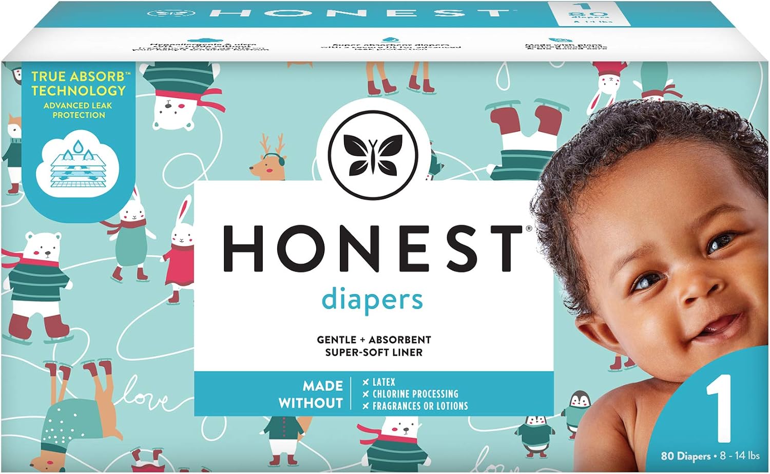The Honest Company Club Box Diapers with Trueabsorb Technology, Ice Ice Baby, Size 1, 80 Count