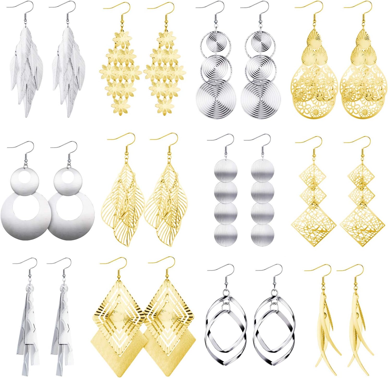 Hicarer 12 Pairs Dangling Earrings for Women Fashion Bohemian Earrings Drop Boho Long Fringed Jewelry Gifts