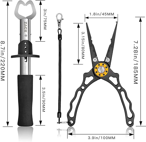 Miniatura 5 de ZACX Alicates de agarre de labios de pez, removedor de gancho multifunción mejorado y alicates de anillo dividido para pesca con mosca, pesca en