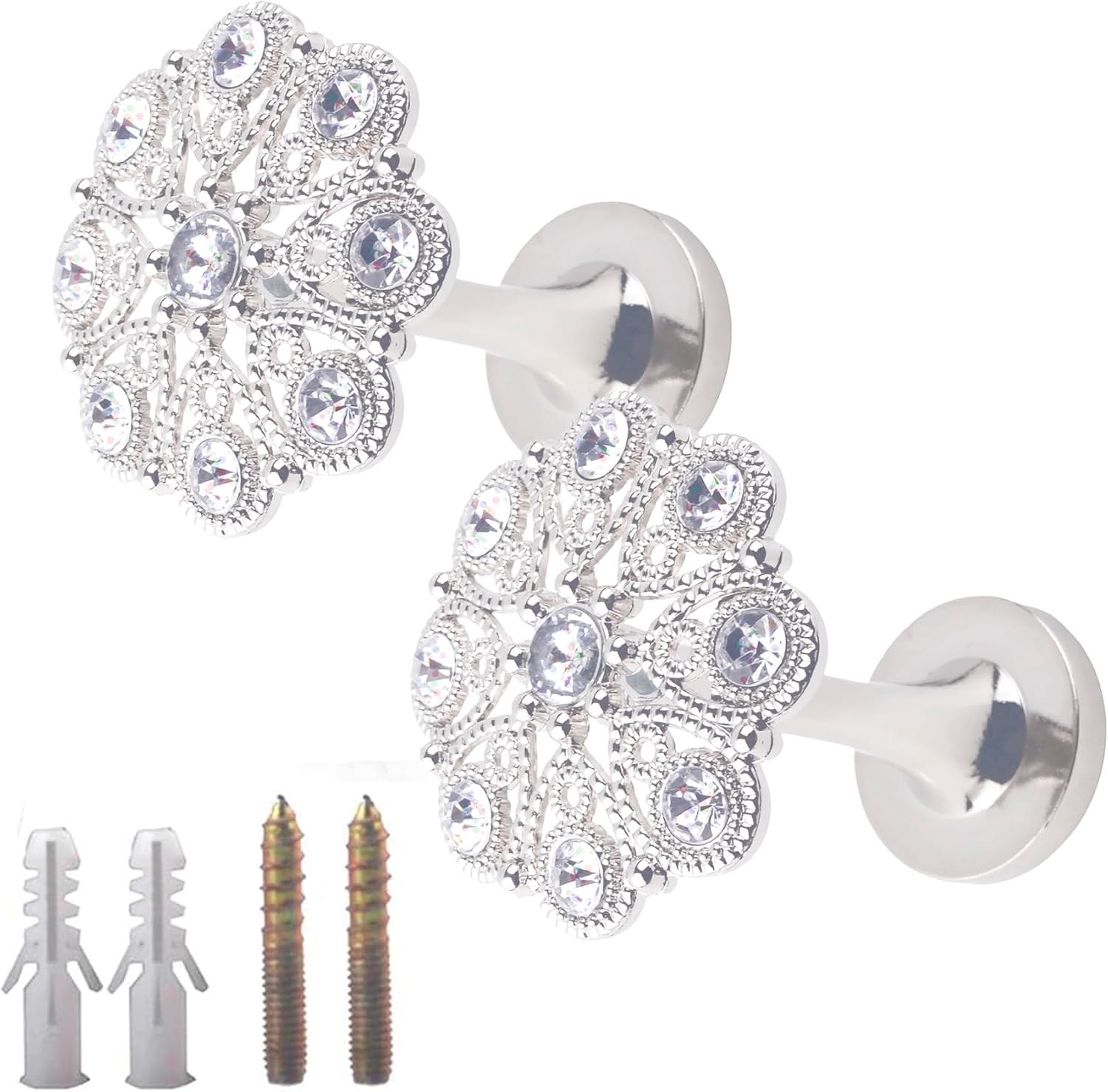 Set of 2 Curtain Tieback Hooks Window Drapery Medallion Holdbacks Wall Mounted Drapery Holdbacks Curtain Pullbacks Medallion Round Curtain Holders (Silvery)