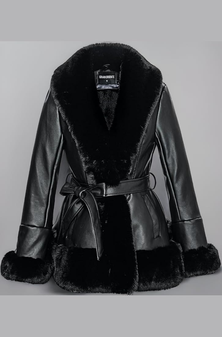 Buy GRAN ORIENTE Women's Faux Leather Jacket with Faux Fur Collar