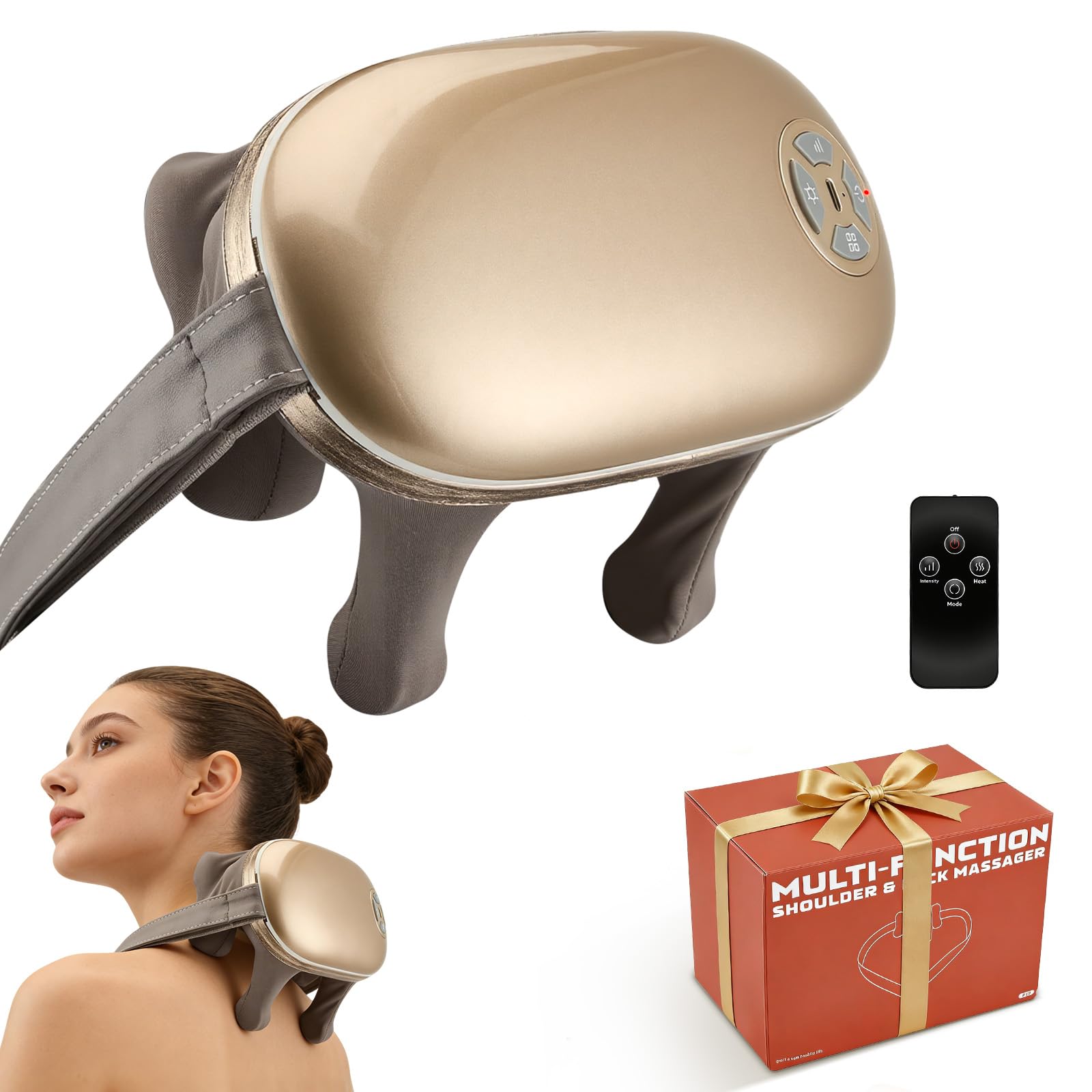 Massaggiatore Cervicale Senza Fili con Calore, Massaggiatore Shiatsu 6D per Collo e Spalle, 5 Modalità 4 Livelli, 2 Livelli di Calore, Telecomando, Massaggiatore Elettrico per Casa Ufficio Viaggio