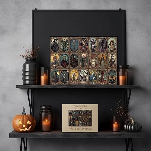 Miniatura 7 de PICKFORU Rompecabezas de madera de terror para adultos, cartas de tarot aterradoras, rompecabezas de 500 piezas con forma única, rompecabezas de